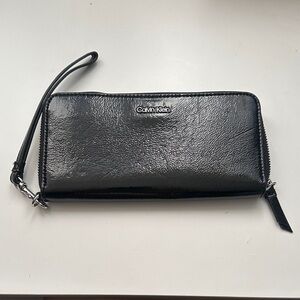 Calvin Klein Glossy Black Wristlet